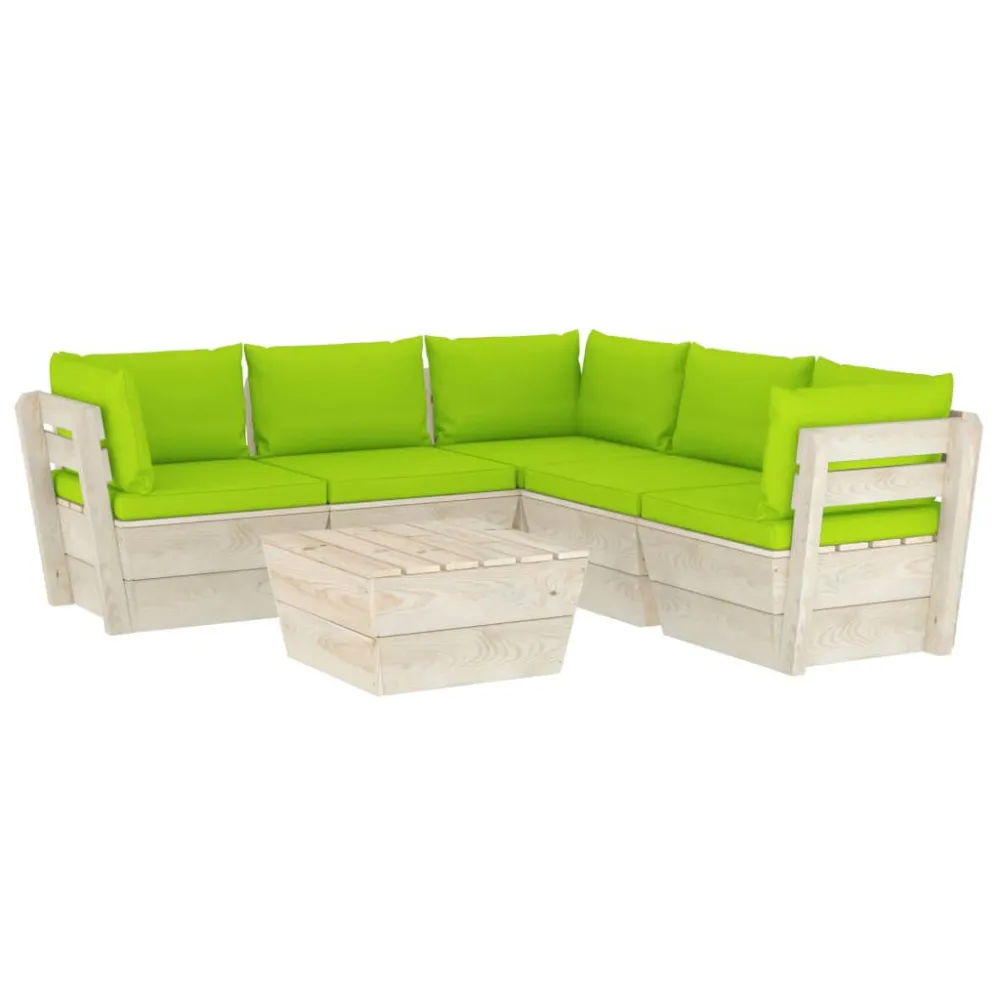 6 pcs conjunto lounge de paletes + almofadões madeira de abeto com Almofada Inclusa