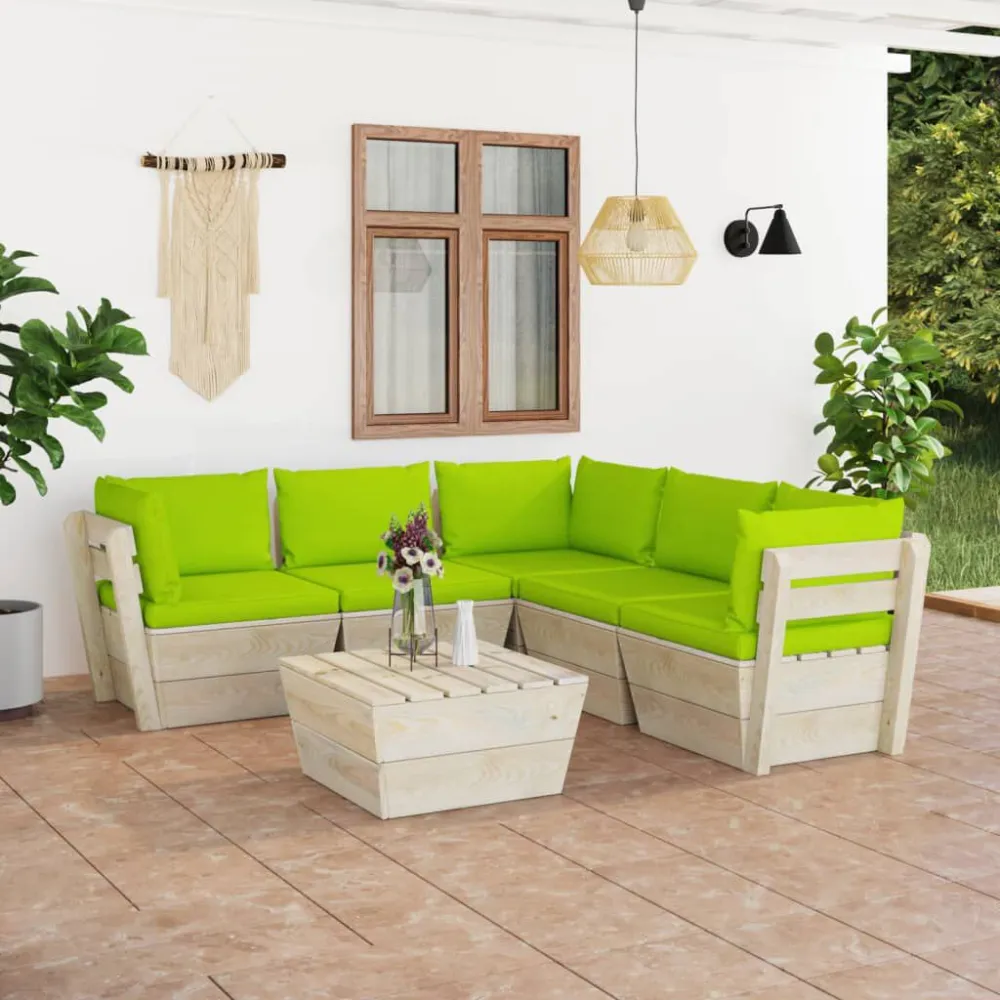 6 pcs conjunto lounge de paletes + almofadões madeira de abeto com Almofada Inclusa