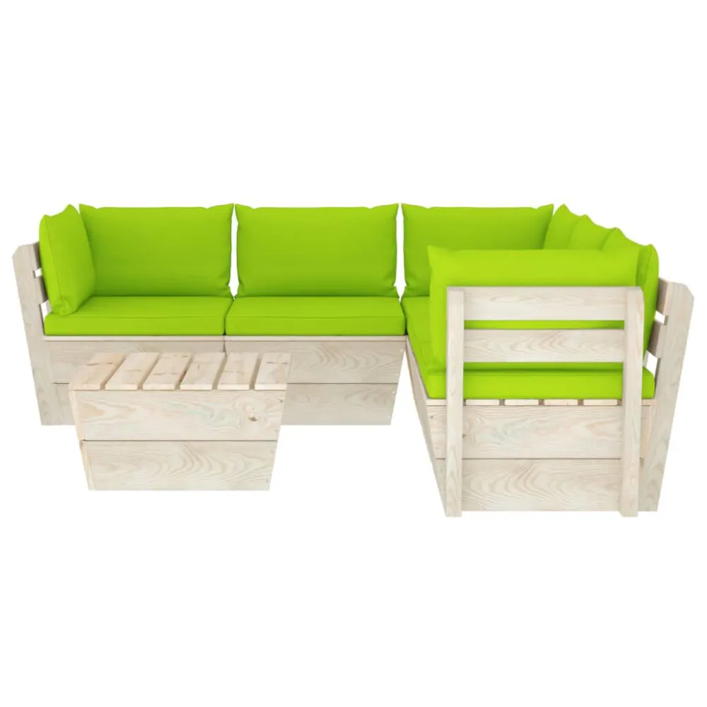 6 pcs conjunto lounge de paletes + almofadões madeira de abeto com Almofada Inclusa