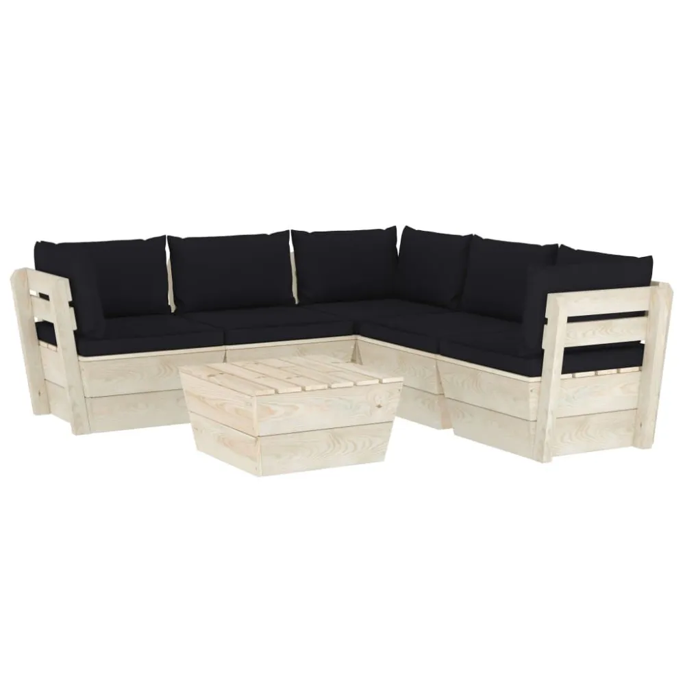 6 pcs conjunto lounge de paletes + almofadões madeira de abeto | Montagem Fácil e Rápida