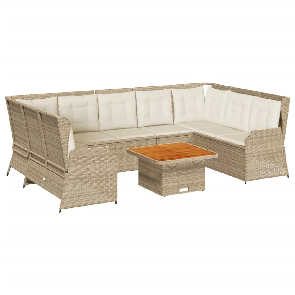 7 pcs conjunto lounge para jardim com almofadões vime PE bege com Almofada Inclusa