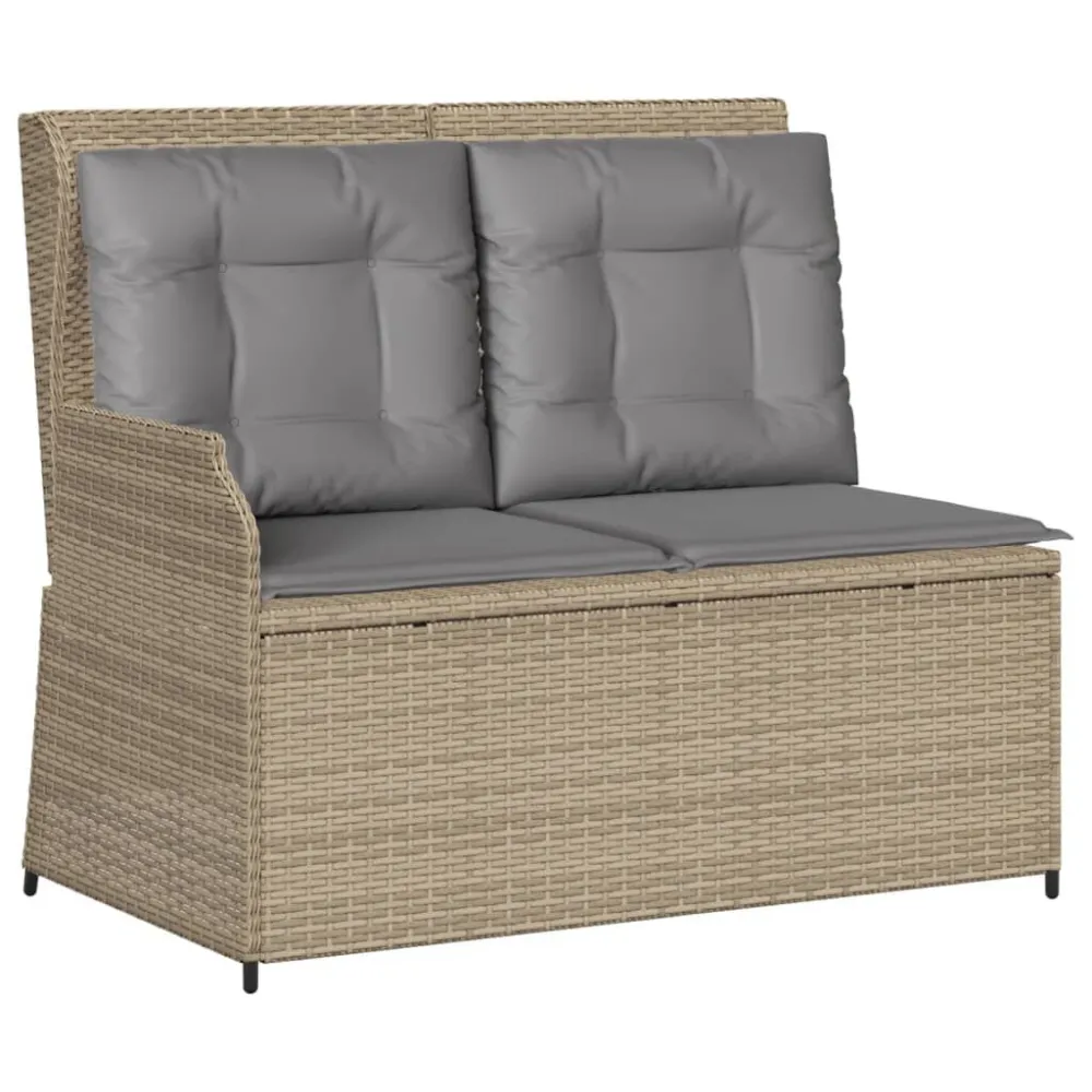5 pcs conjunto lounge para jardim com almofadões vime PE bege em Tecido Sunbrella