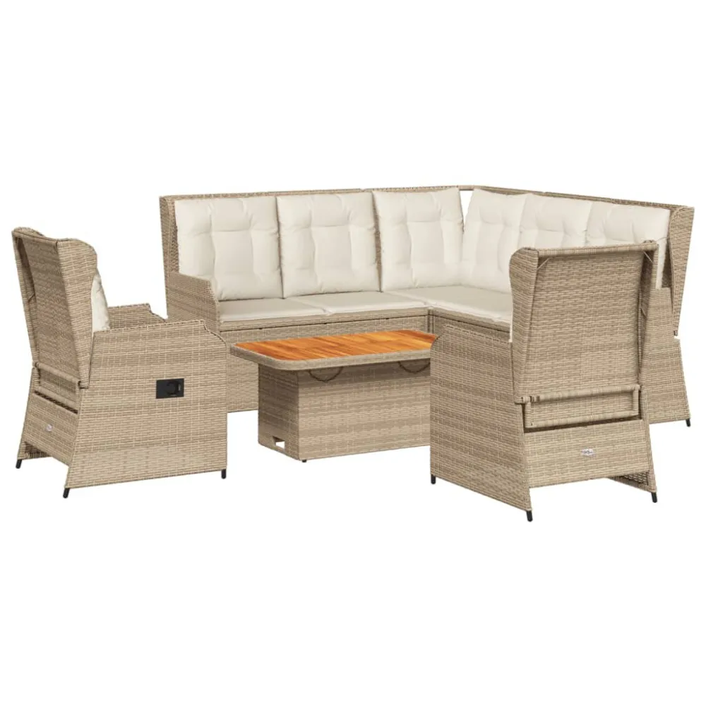 6 pcs conjunto lounge para jardim com almofadões vime PE bege com Encosto Ajustável