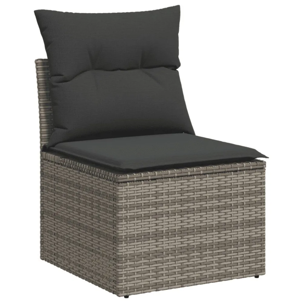 4 pcs conjunto sofás de jardim com almofadões vime PE cinzento com Apoio para Bebidas