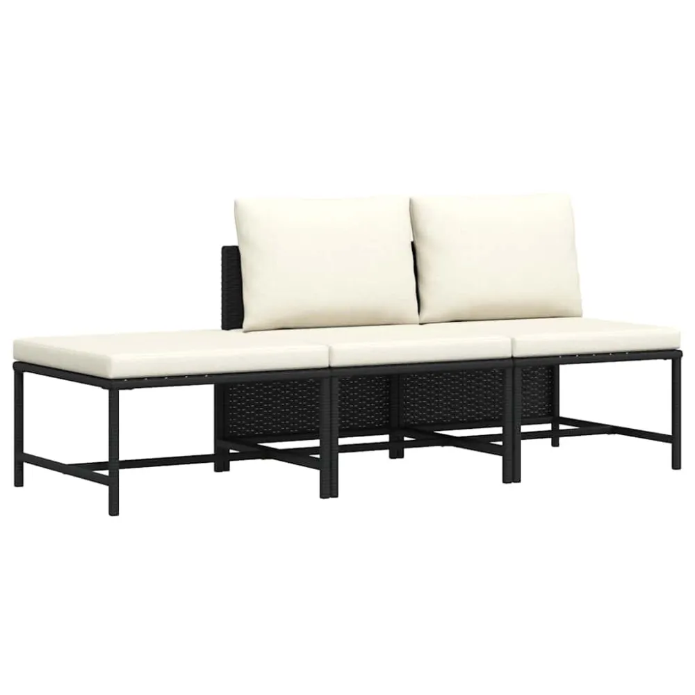 3 pcs conjunto sofás de jardim com almofadões vime PE preto Fácil de Guardar