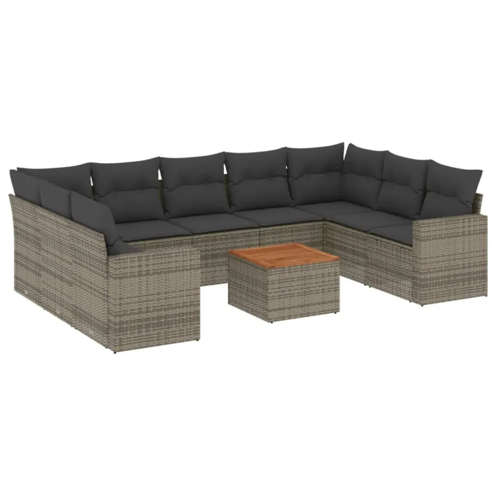 10 pcs conjunto sofás de jardim com almofadões vime PE cinzento com Tecido Impermeável UV