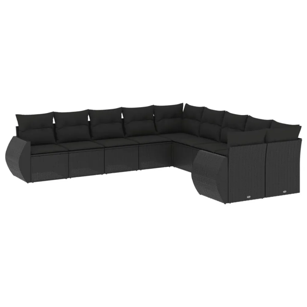 10 pcs conjunto sofás de jardim com almofadões vime PE preto para Piscina e Jardim