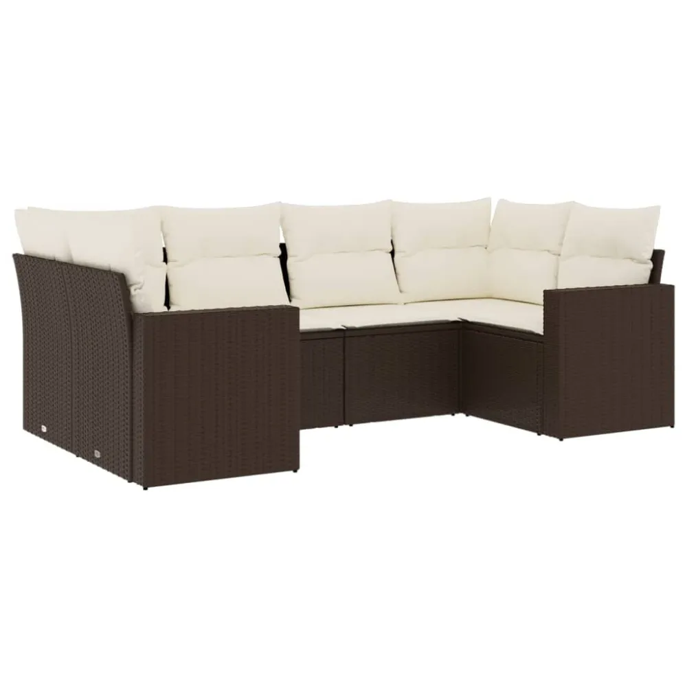 6 pcs conjunto de sofás jardim com almofadões vime PE castanho em Tecido Sunbrella