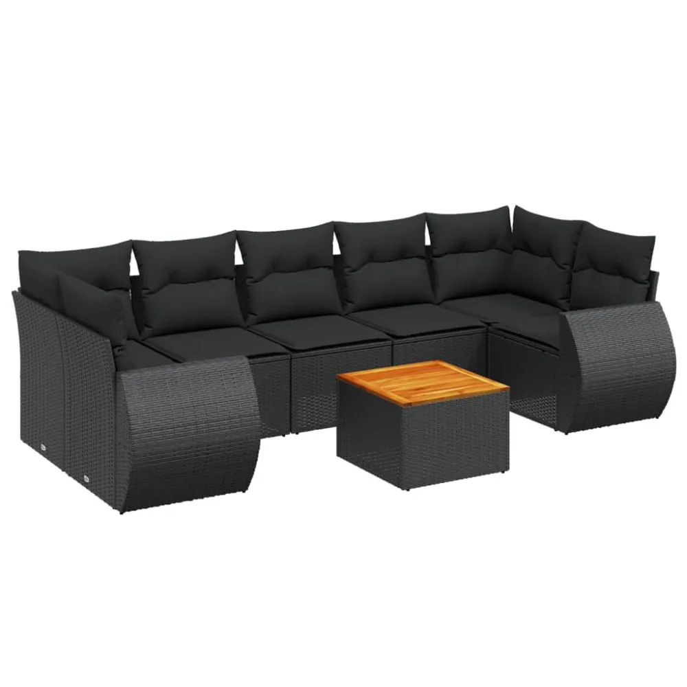 8 pcs conjunto sofás de jardim com almofadões vime PE preto Dobrável e Portátil