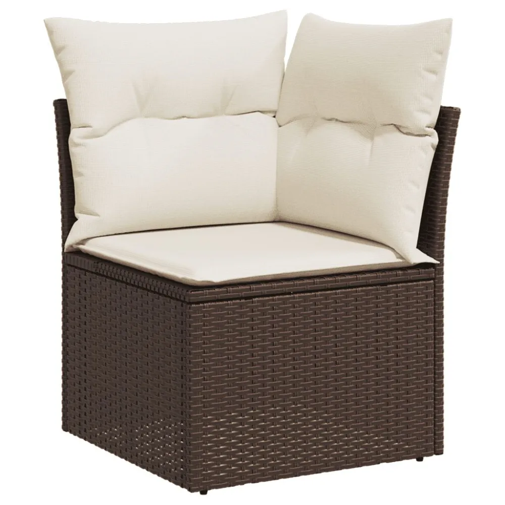8 pcs conjunto sofás de jardim com almofadões vime PE castanho em Tecido Sunbrella
