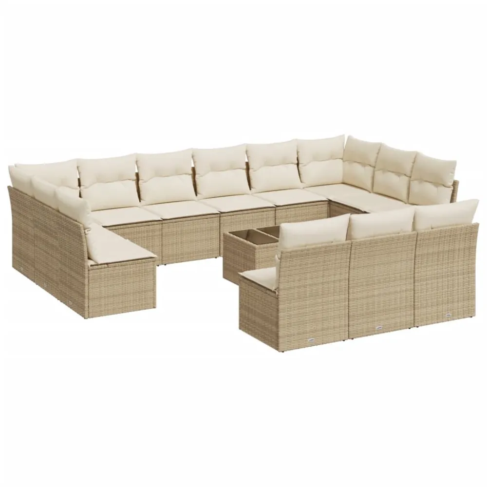 14 pcs conjunto de sofás para jardim com almofadões vime PE bege para Piscina e Jardim