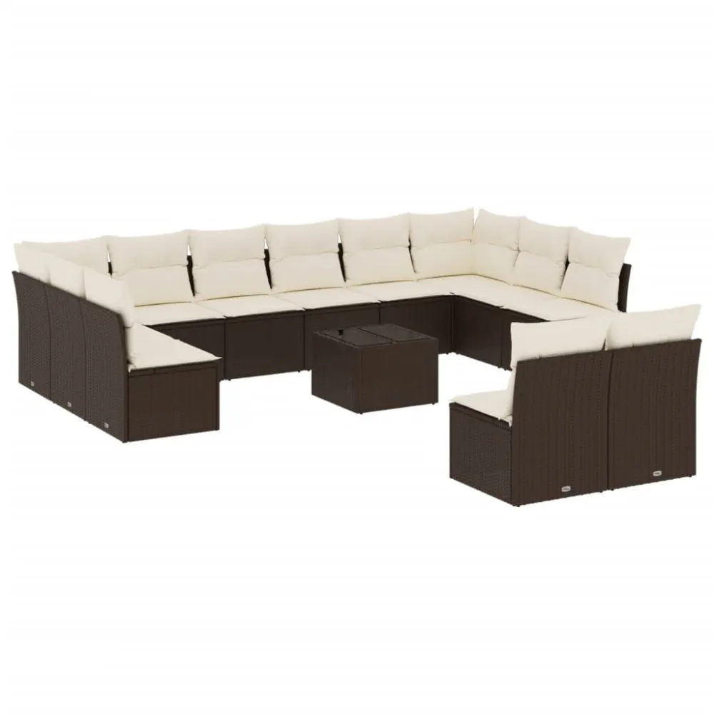 13 pcs conjunto sofás para jardim com almofadões vime PE castanho Fácil de Guardar