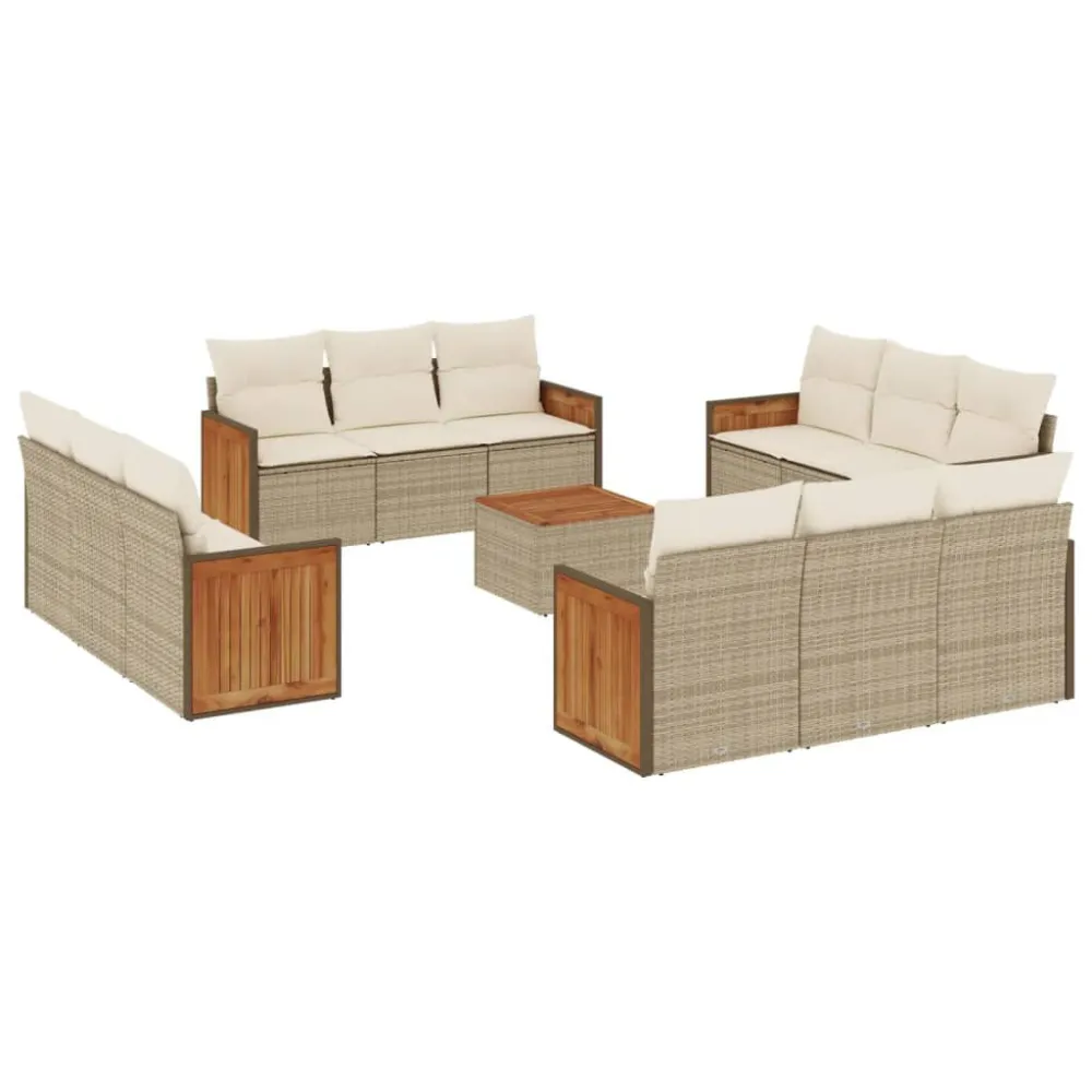 13 pcs conjunto de sofás para jardim com almofadões vime PE bege com Encosto Ajustável