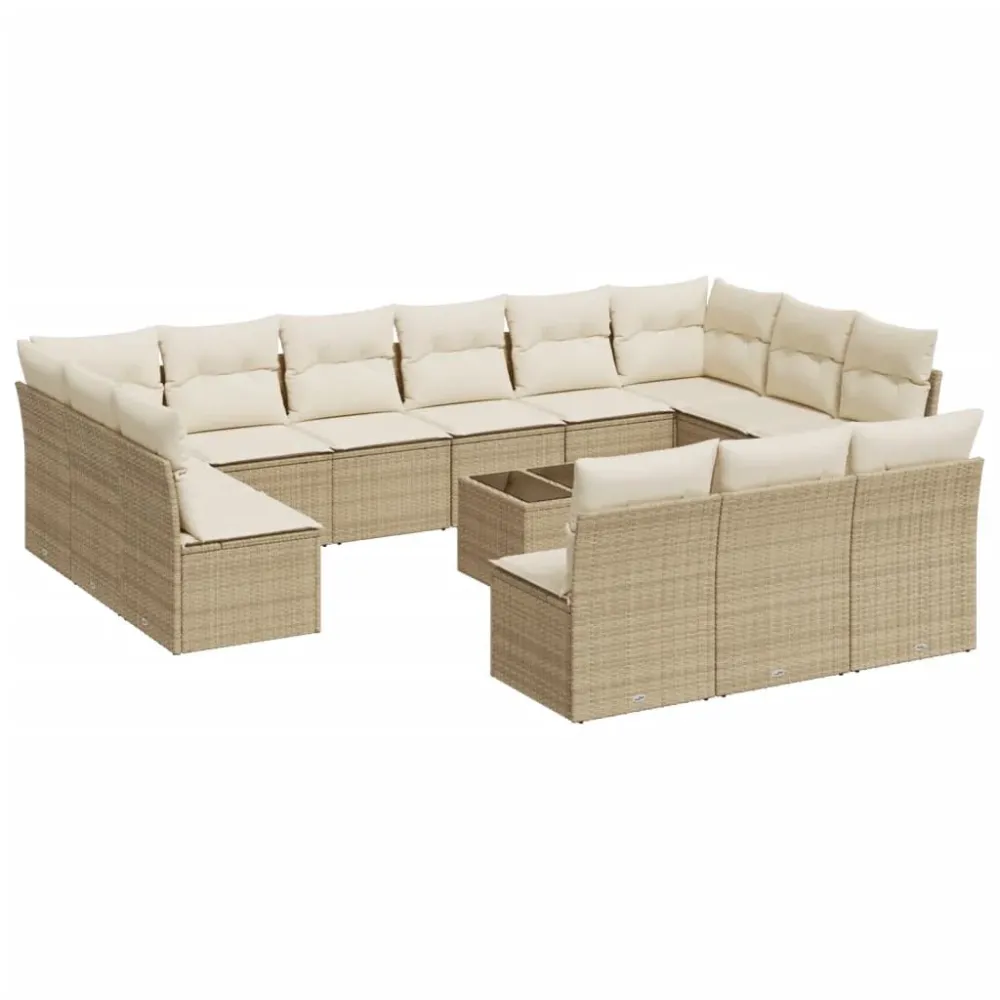 14 pcs conjunto de sofás para jardim com almofadões vime PE bege para Piscina e Jardim