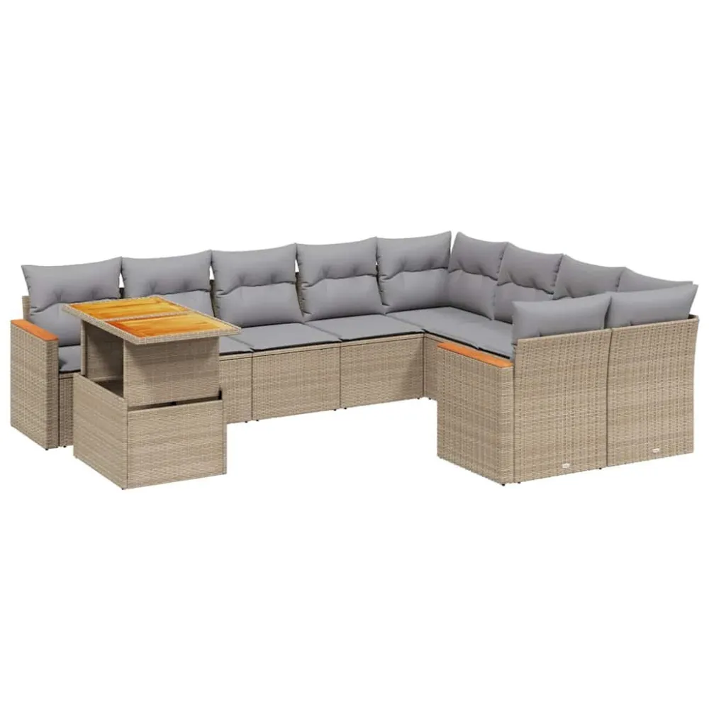 10 pcs conjunto de sofás para jardim com almofadões vime PE bege Fácil de Guardar