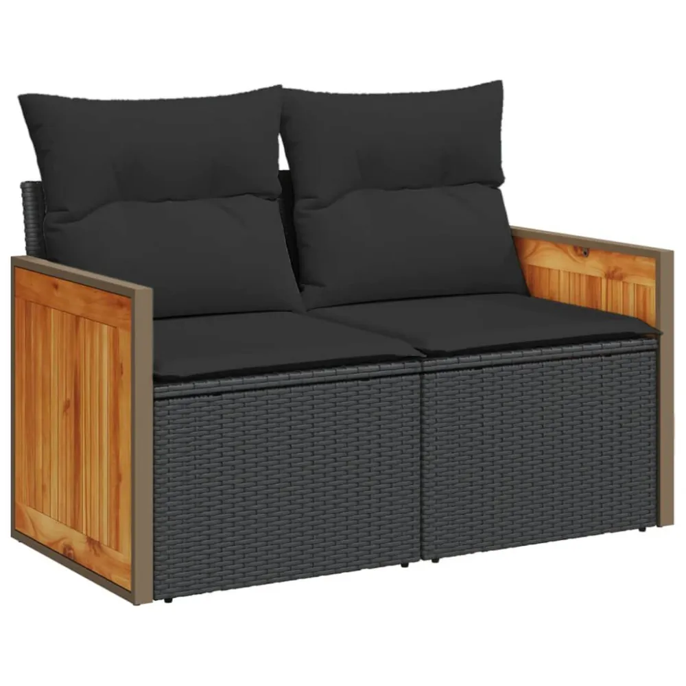 9 pcs conjunto de sofás para jardim com almofadões vime PE preto Dobrável e Portátil