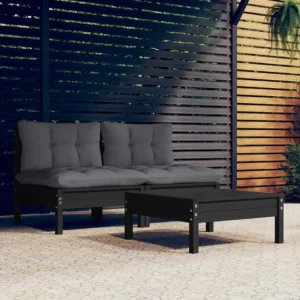 3 peças conj. lounge de jardim com almofadões antracite pinho Dobrável e Portátil