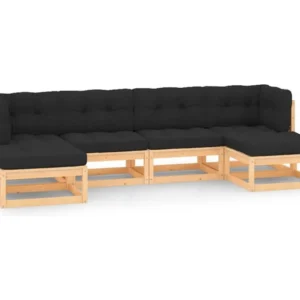 6 peças conj. lounge jardim com almofadões antracite pinho maciço com Revestimento em Textilene