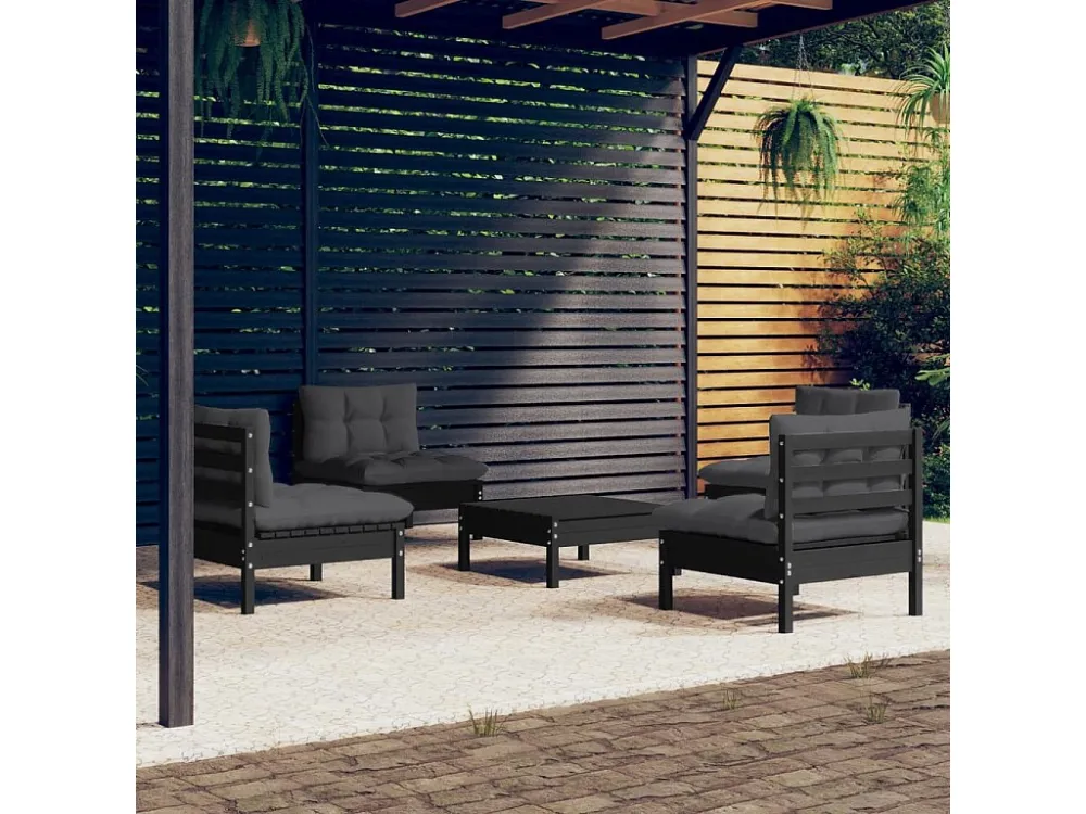 5 peças conj. lounge de jardim com almofadões antracite pinho para Relaxamento ao Ar Livre