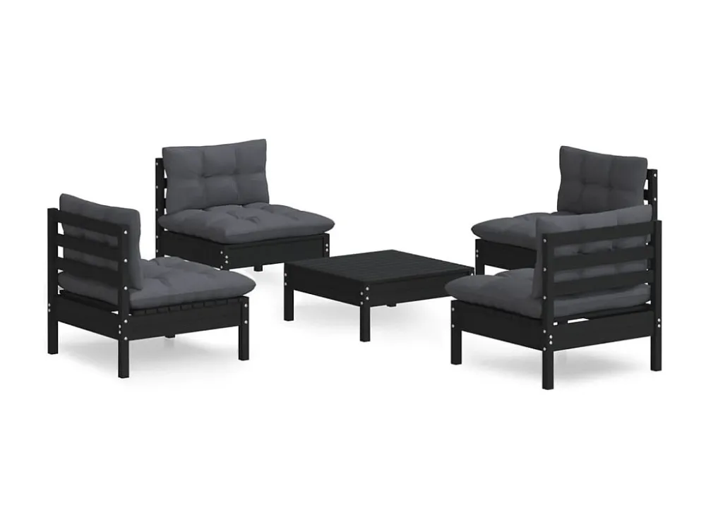 5 peças conj. lounge de jardim com almofadões antracite pinho para Relaxamento ao Ar Livre