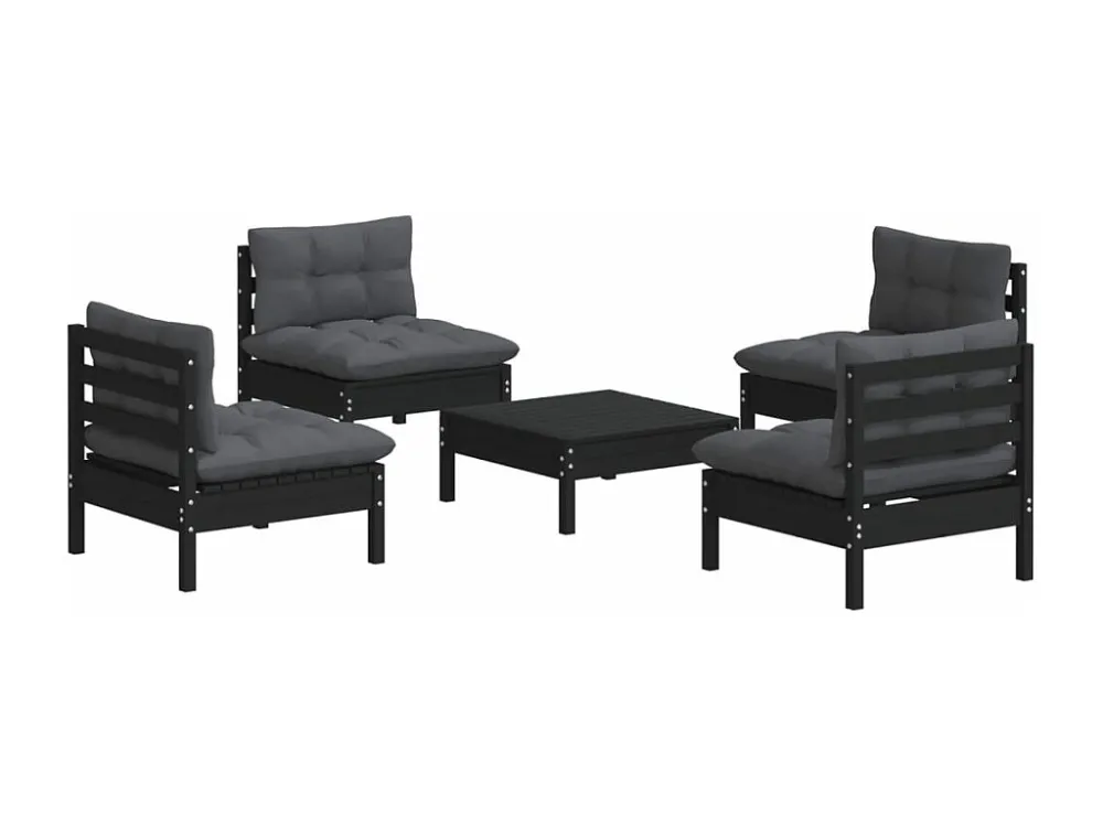 5 peças conj. lounge de jardim com almofadões antracite pinho para Relaxamento ao Ar Livre