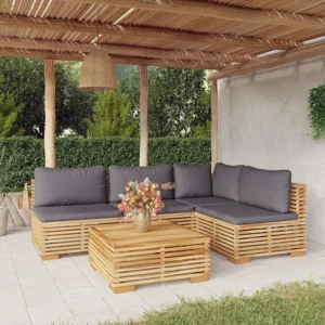 5 peças conjunto lounge jardim com almofadões madeira teca maciç para Piscina e Jardim