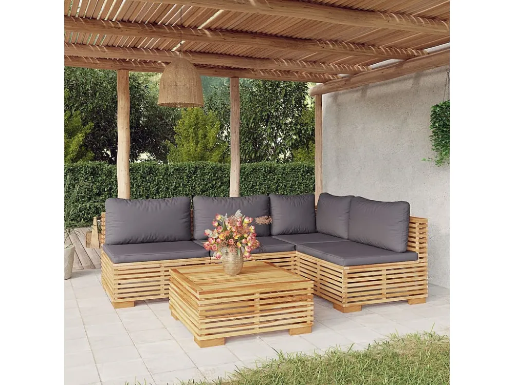5 peças conjunto lounge jardim com almofadões madeira teca maciç para Piscina e Jardim