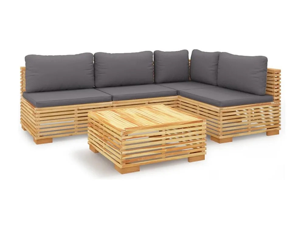 5 peças conjunto lounge jardim com almofadões madeira teca maciç para Piscina e Jardim