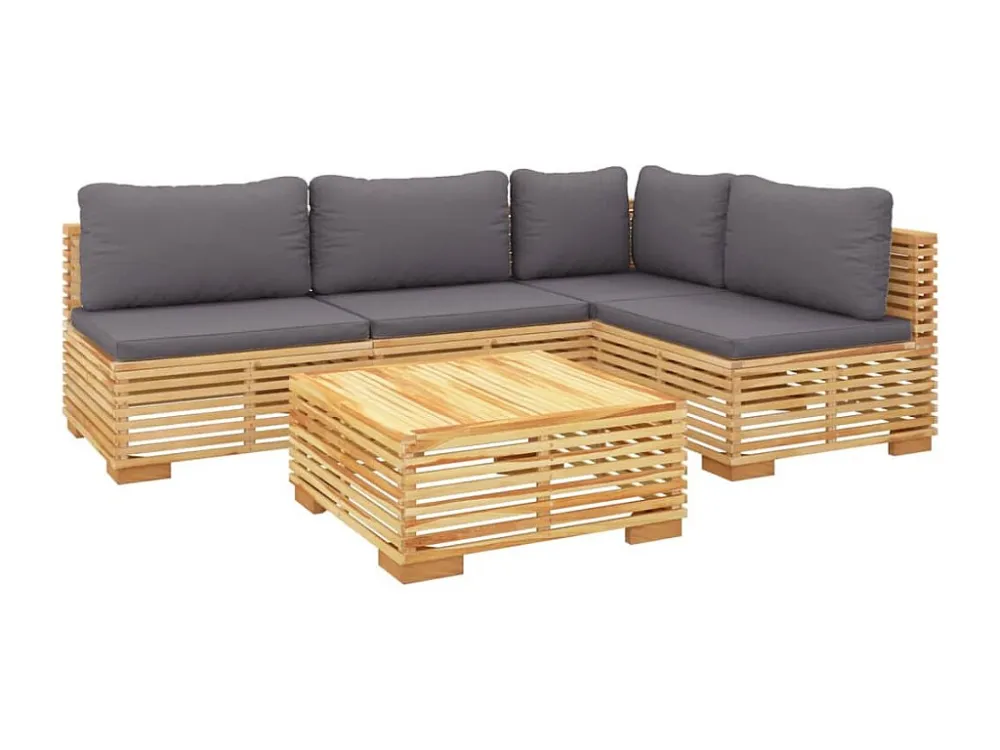5 peças conjunto lounge jardim com almofadões madeira teca maciç para Piscina e Jardim