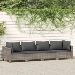 4 peças conjunto lounge de jardim com almofadões vime PE cinzento para Relaxamento ao Ar Livre