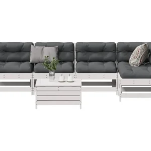 6 peças conjunto lounge jardim com almofadões pinho maciço branco com Almofada Inclusa