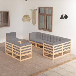 8 peças conjunto lounge de jardim com almofadões pinho maciço com Almofada Inclusa