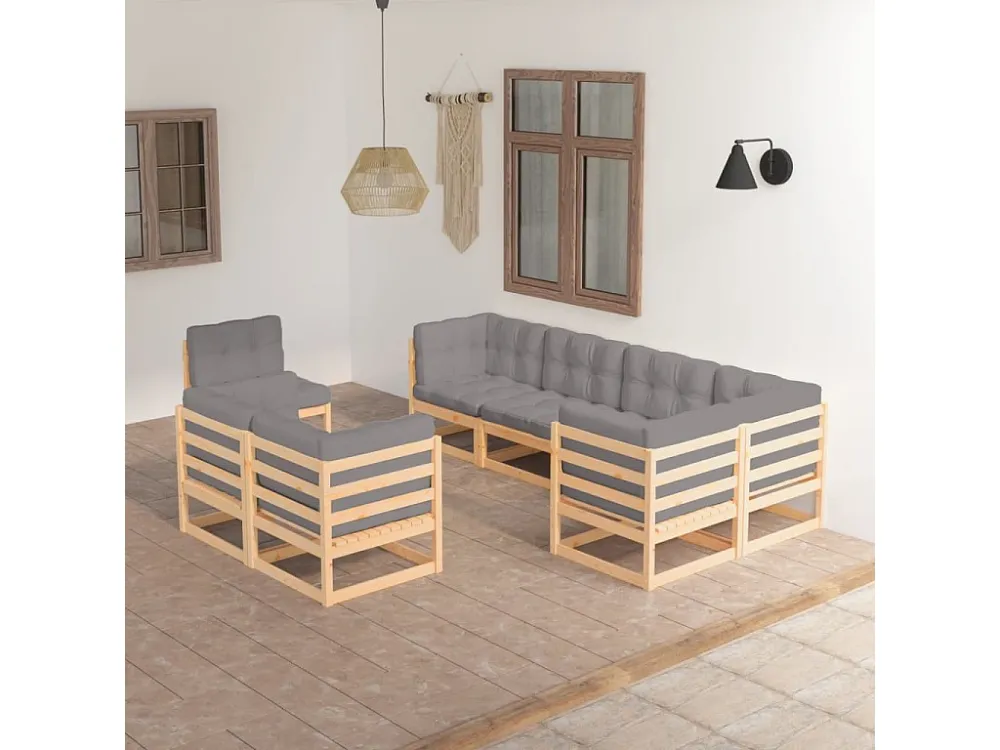 8 peças conjunto lounge de jardim com almofadões pinho maciço com Almofada Inclusa