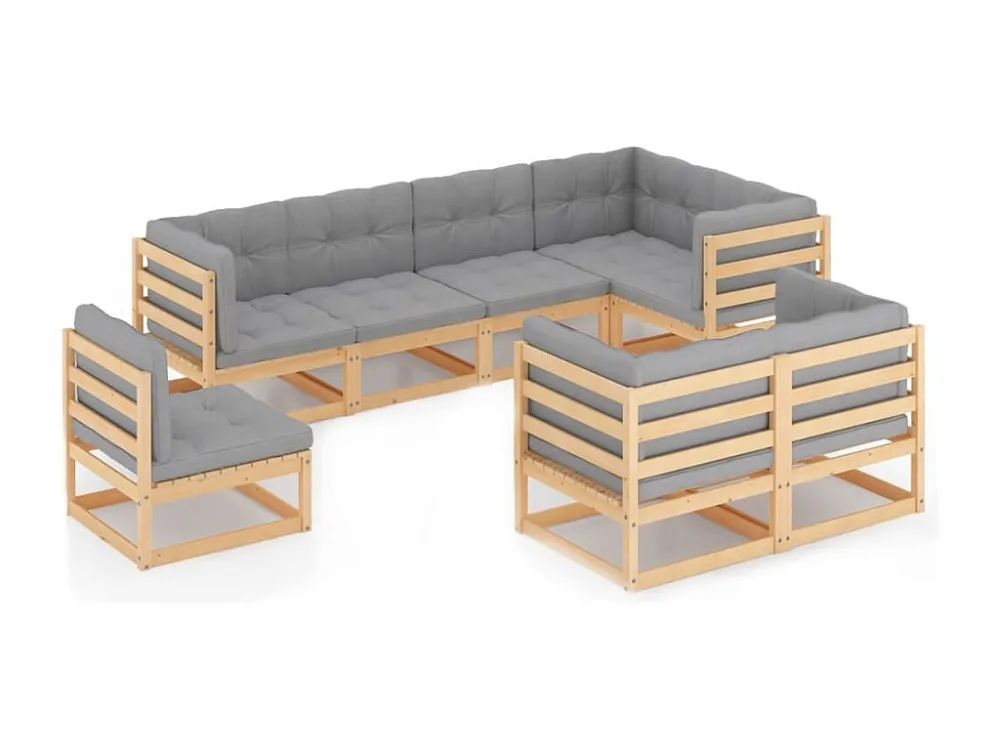 8 peças conjunto lounge de jardim com almofadões pinho maciço com Almofada Inclusa