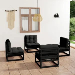 4 peças conjunto lounge de jardim com almofadões pinho maciço em Ferro Forjado