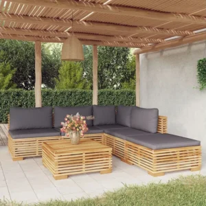 6 peças conjunto lounge jardim com almofadões madeira teca maciç Fácil de Guardar