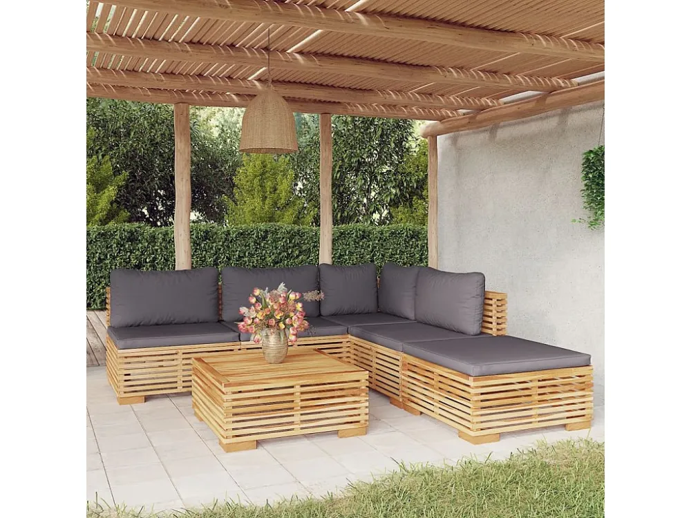 6 peças conjunto lounge jardim com almofadões madeira teca maciç Fácil de Guardar