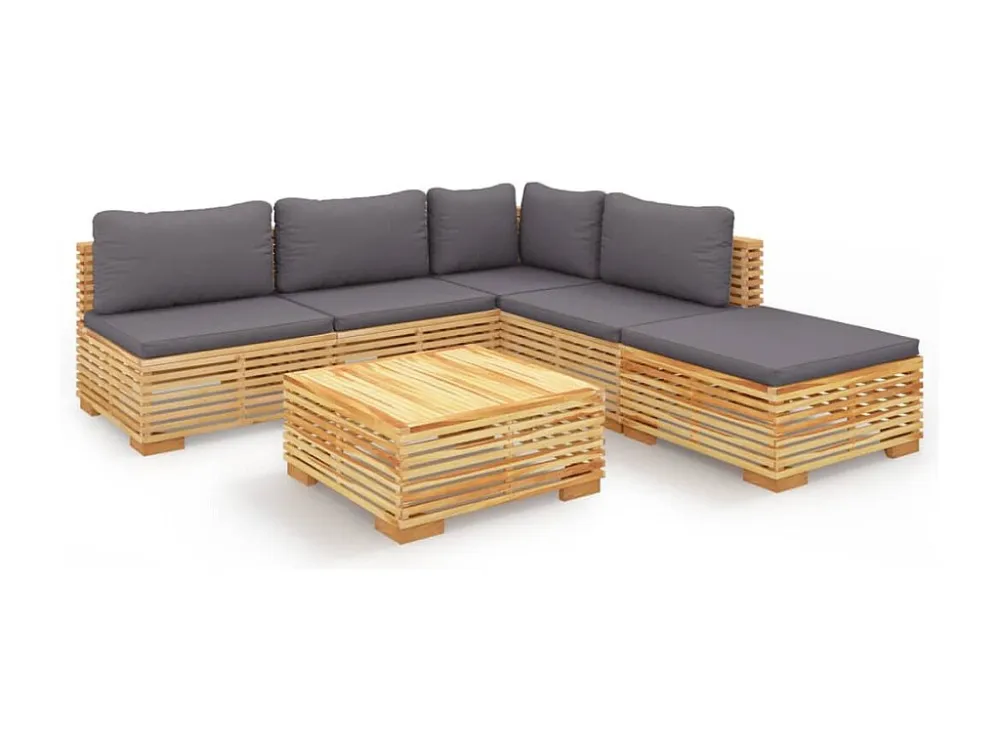 6 peças conjunto lounge jardim com almofadões madeira teca maciç Fácil de Guardar