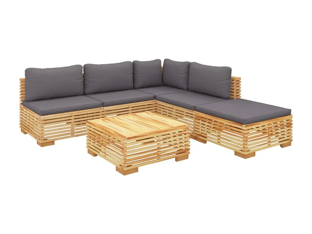 6 peças conjunto lounge jardim com almofadões madeira teca maciç Fácil de Guardar