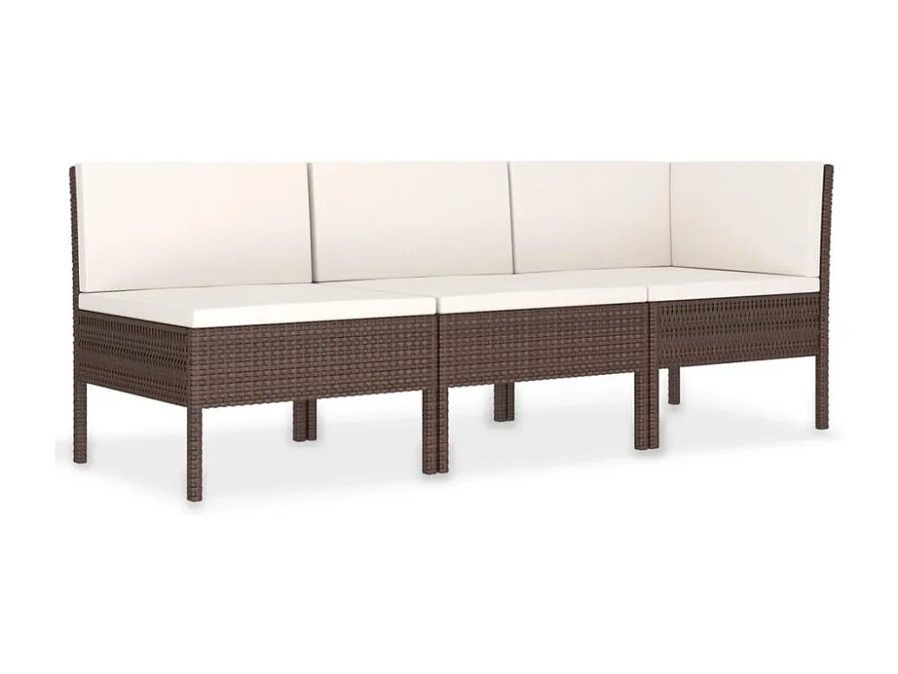 3 peças conjunto lounge jardim com almofadões vime PE castanho Fácil de Guardar