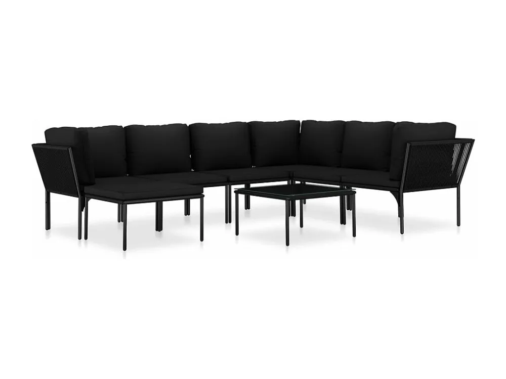 8 peças conjunto lounge de jardim com almofadões PVC preto com Encosto Ajustável