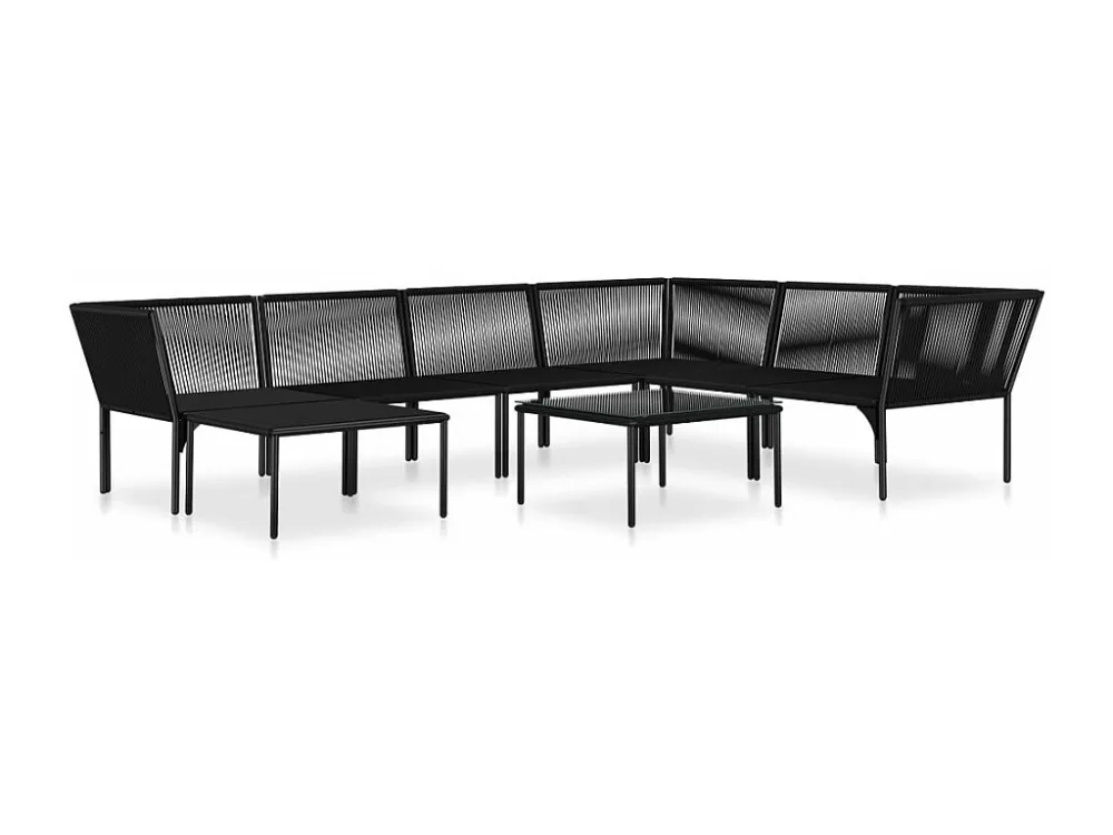 8 peças conjunto lounge de jardim com almofadões PVC preto com Encosto Ajustável