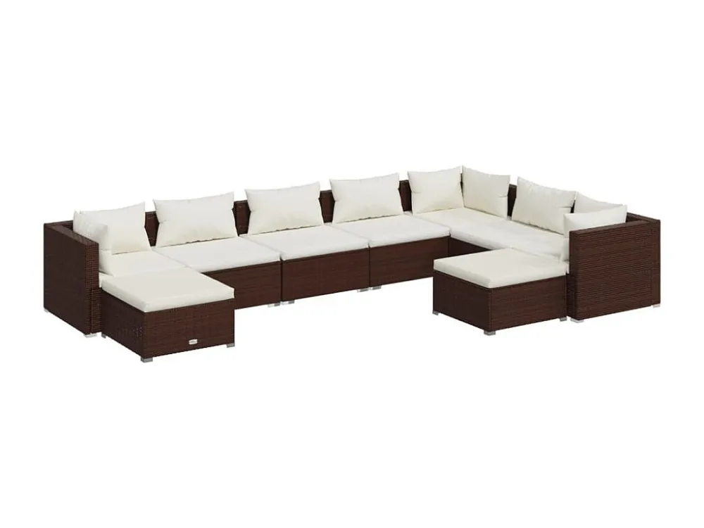 9 peças conjunto lounge jardim com almofadões vime PE castanho com Almofada Inclusa