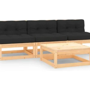 4 peças conjunto lounge de jardim com almofadões pinho maciço | Montagem Fácil e Rápida