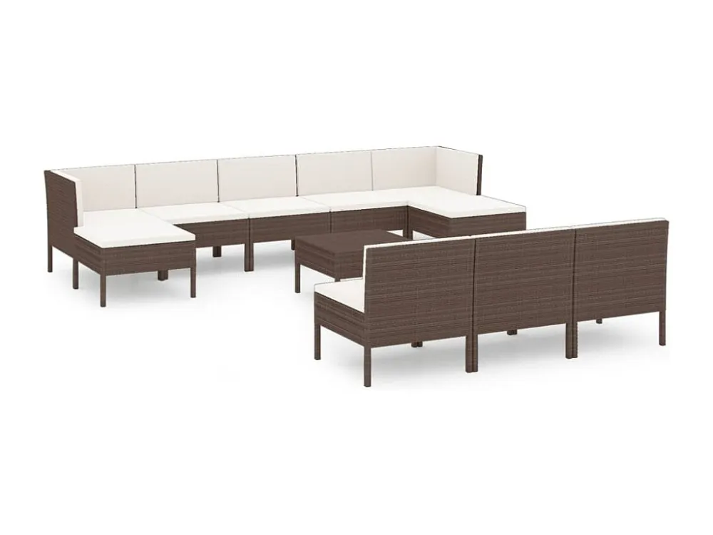 11 peças conjunto lounge jardim com almofadões vime PE castanho com Encosto Ajustável