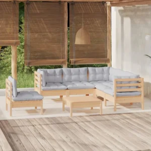 6 peças conjunto lounge de jardim com almofadões cinza pinho Fácil de Guardar