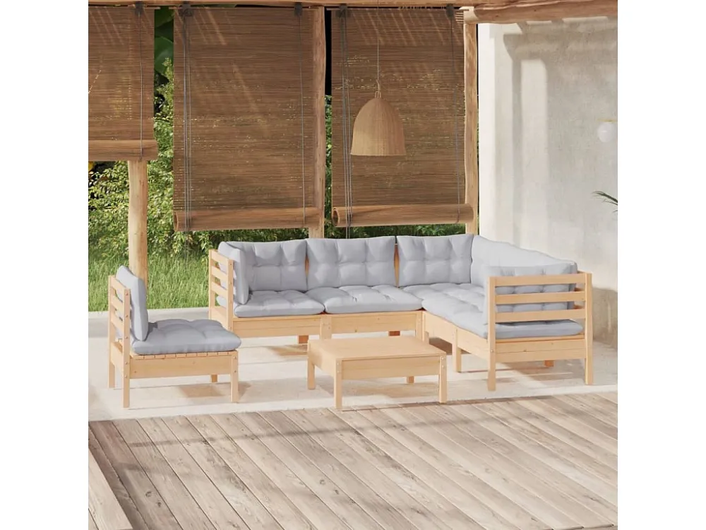 6 peças conjunto lounge de jardim com almofadões cinza pinho Fácil de Guardar