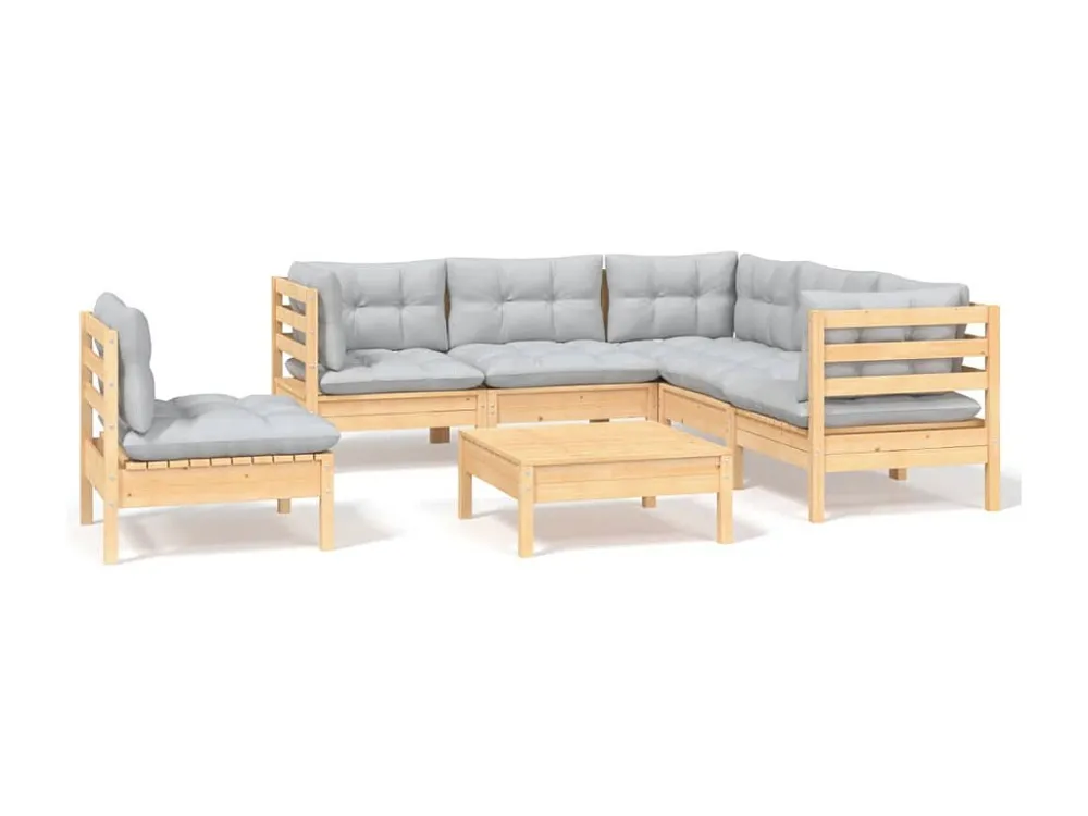 6 peças conjunto lounge de jardim com almofadões cinza pinho Fácil de Guardar