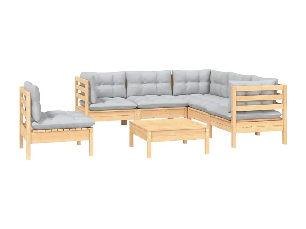 6 peças conjunto lounge de jardim com almofadões cinza pinho Fácil de Guardar
