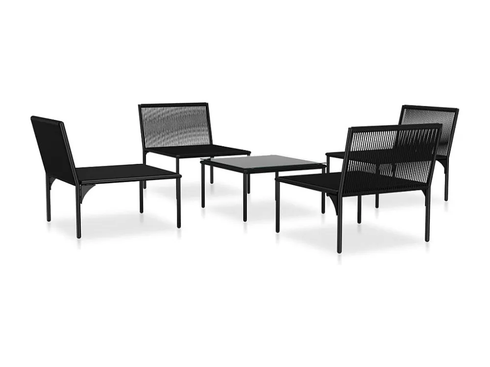 5 peças conjunto lounge de jardim com almofadões PVC preto | Montagem Fácil e Rápida